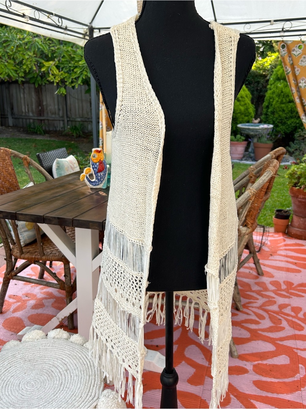NWT Ruff-hewn bohemian knit crochet long sweater vest size Small also fits M